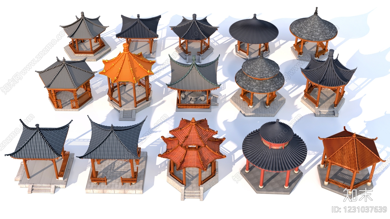 中式古建景观亭3D模型下载【ID:1231037639】
