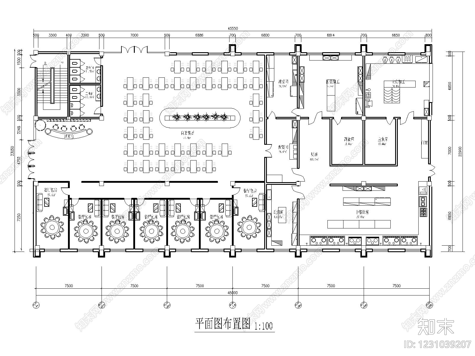 自助餐厅cad施工图下载【ID:1231039207】