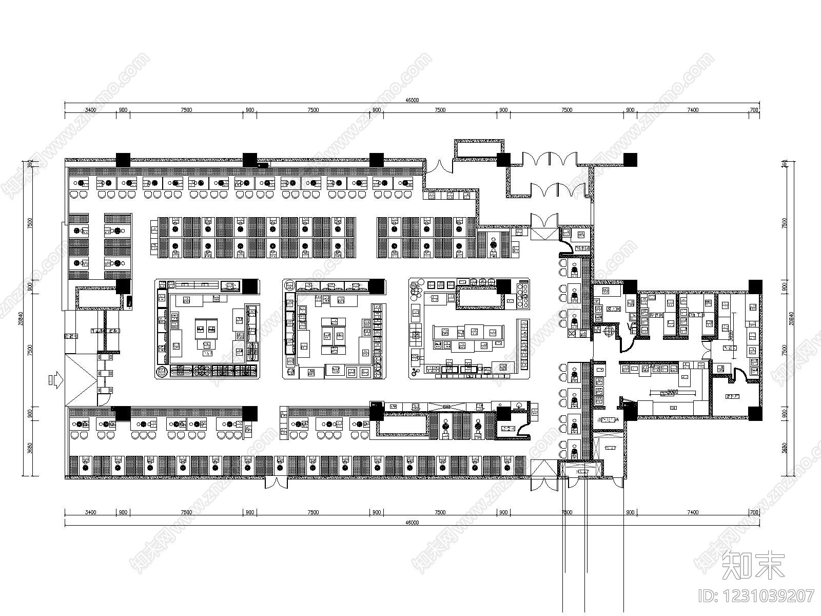 自助餐厅cad施工图下载【ID:1231039207】
