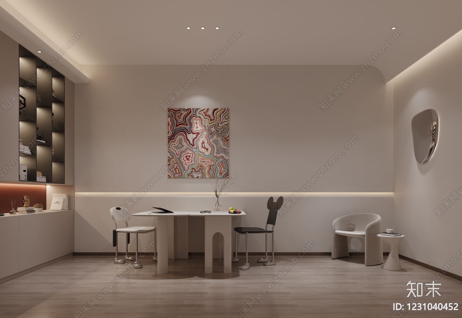 奶油风书房3D模型下载【ID:1231040452】