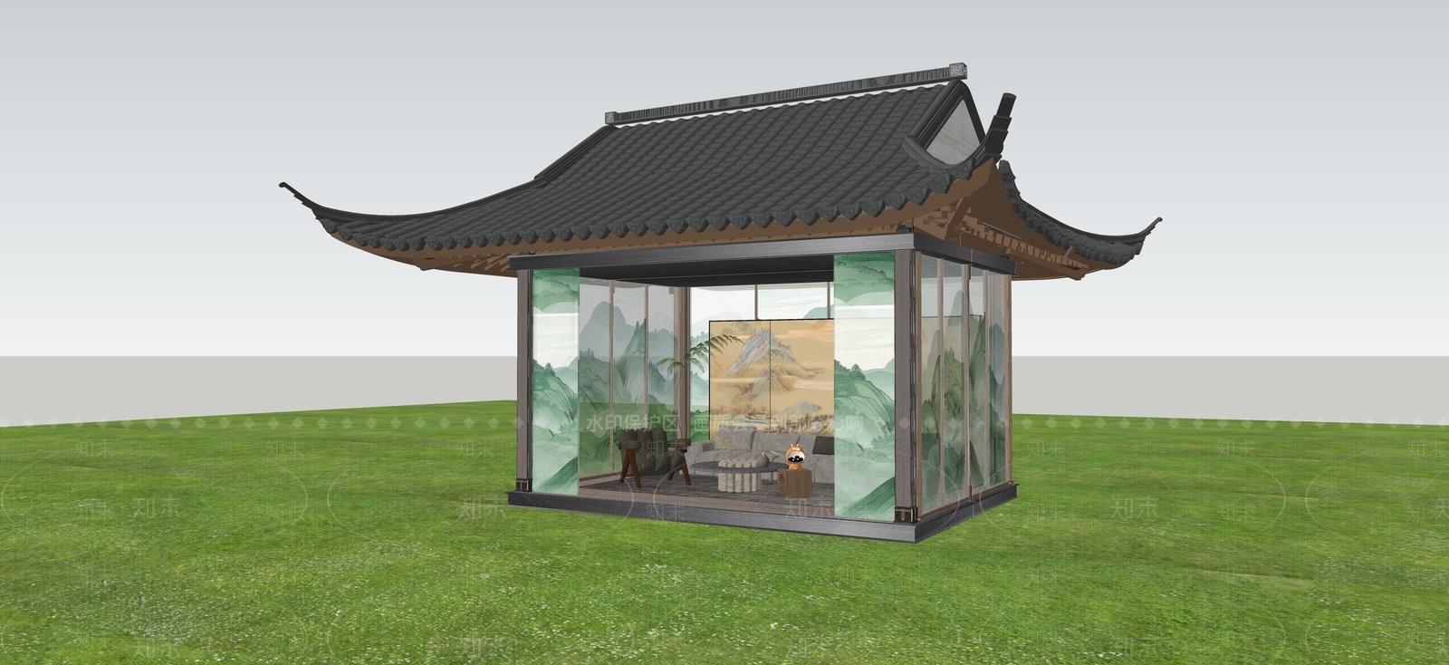 新中式亭子SU模型下载【ID:1231041678】