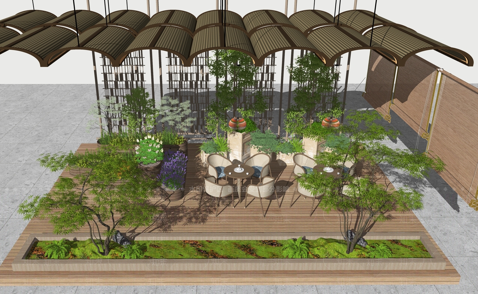 新中式景观室内景观SU模型下载【ID:1231041757】