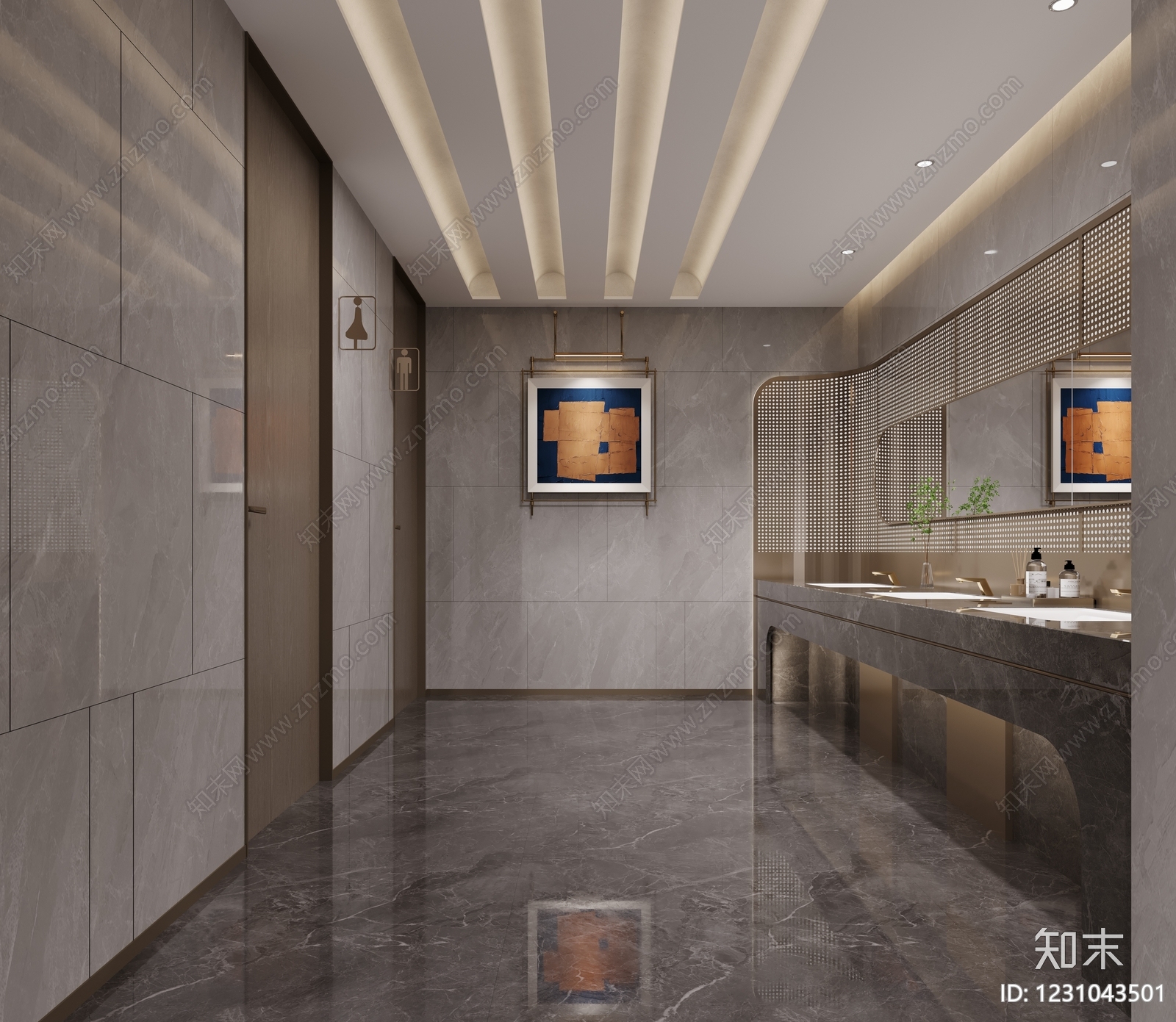 轻奢公共卫生间3D模型下载【ID:1231043501】