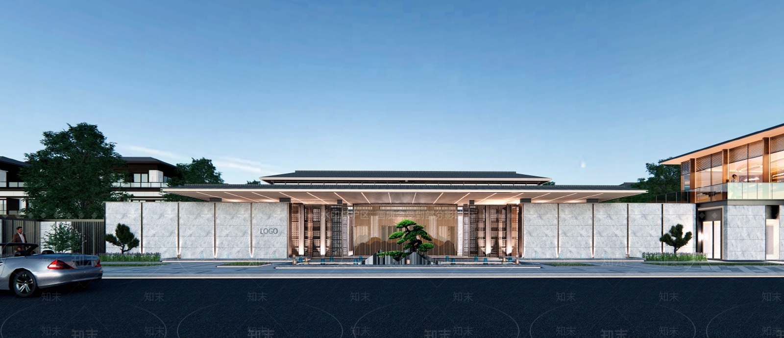 新中式景观售楼处建筑SU模型下载【ID:1231044304】