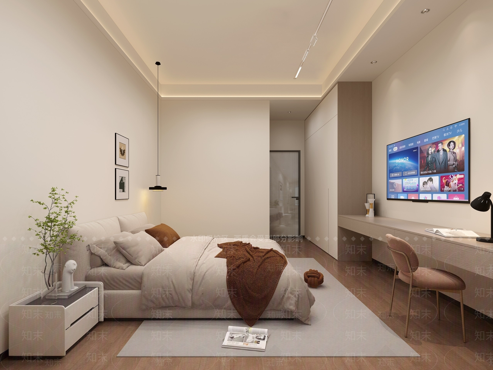 奶油风家居卧室3D模型下载【ID:1231045317】