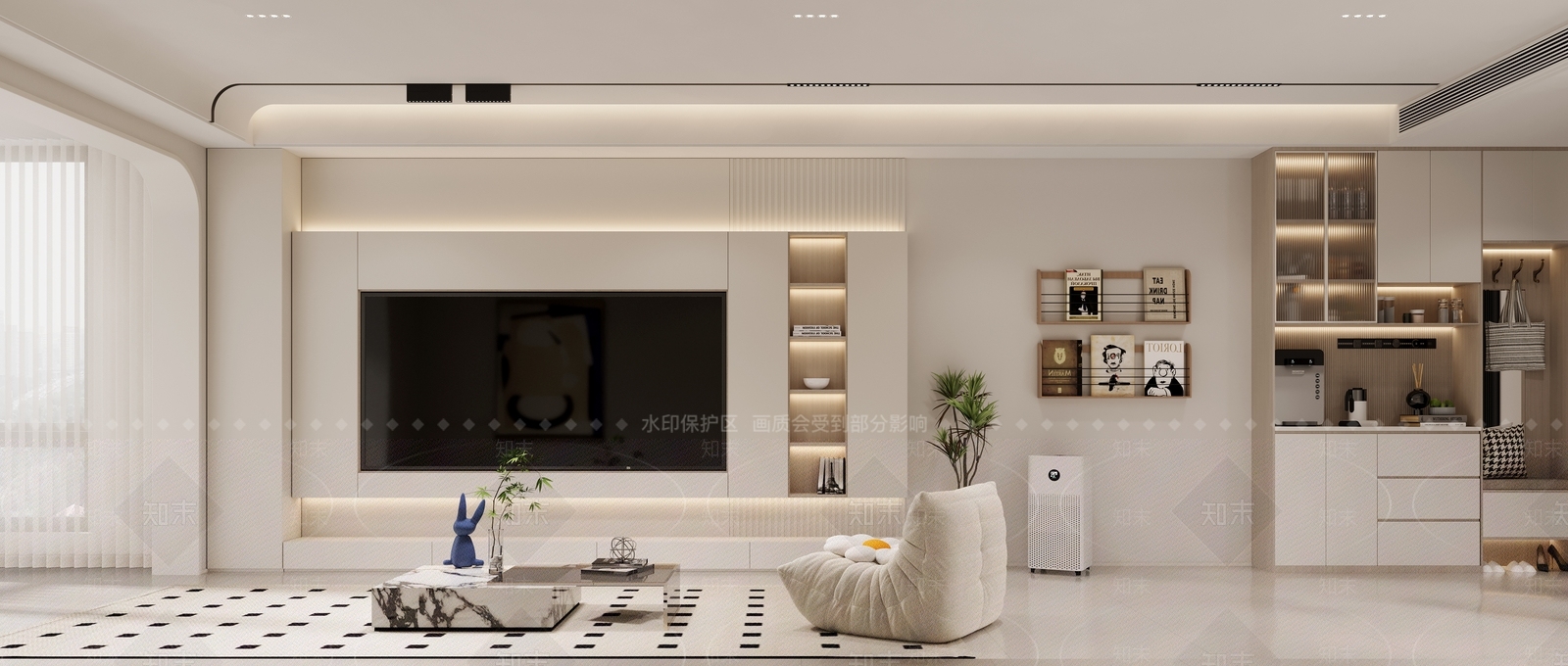 奶油风别墅客餐厅3D模型下载【ID:1231045781】