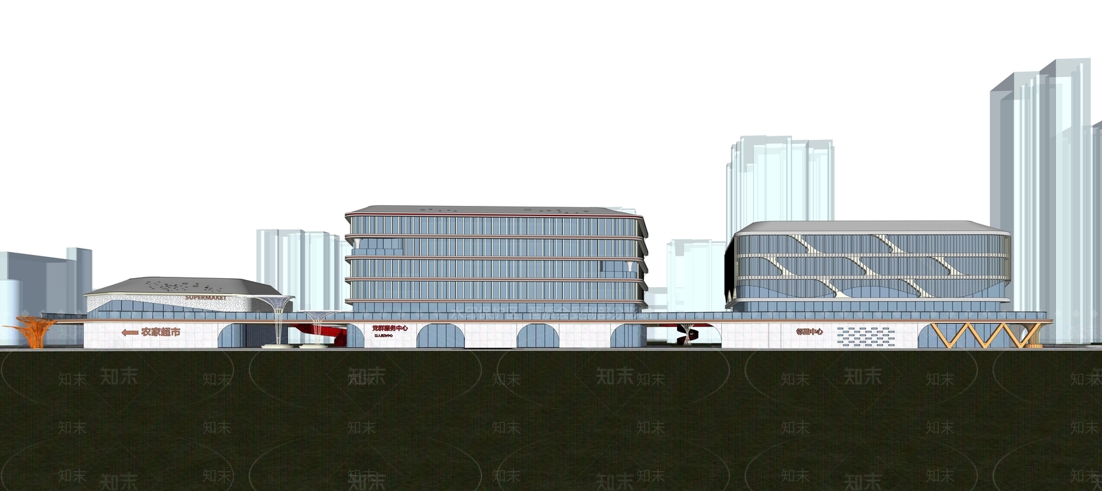 现代主义社区服务中心SU模型下载【ID:1231046296】