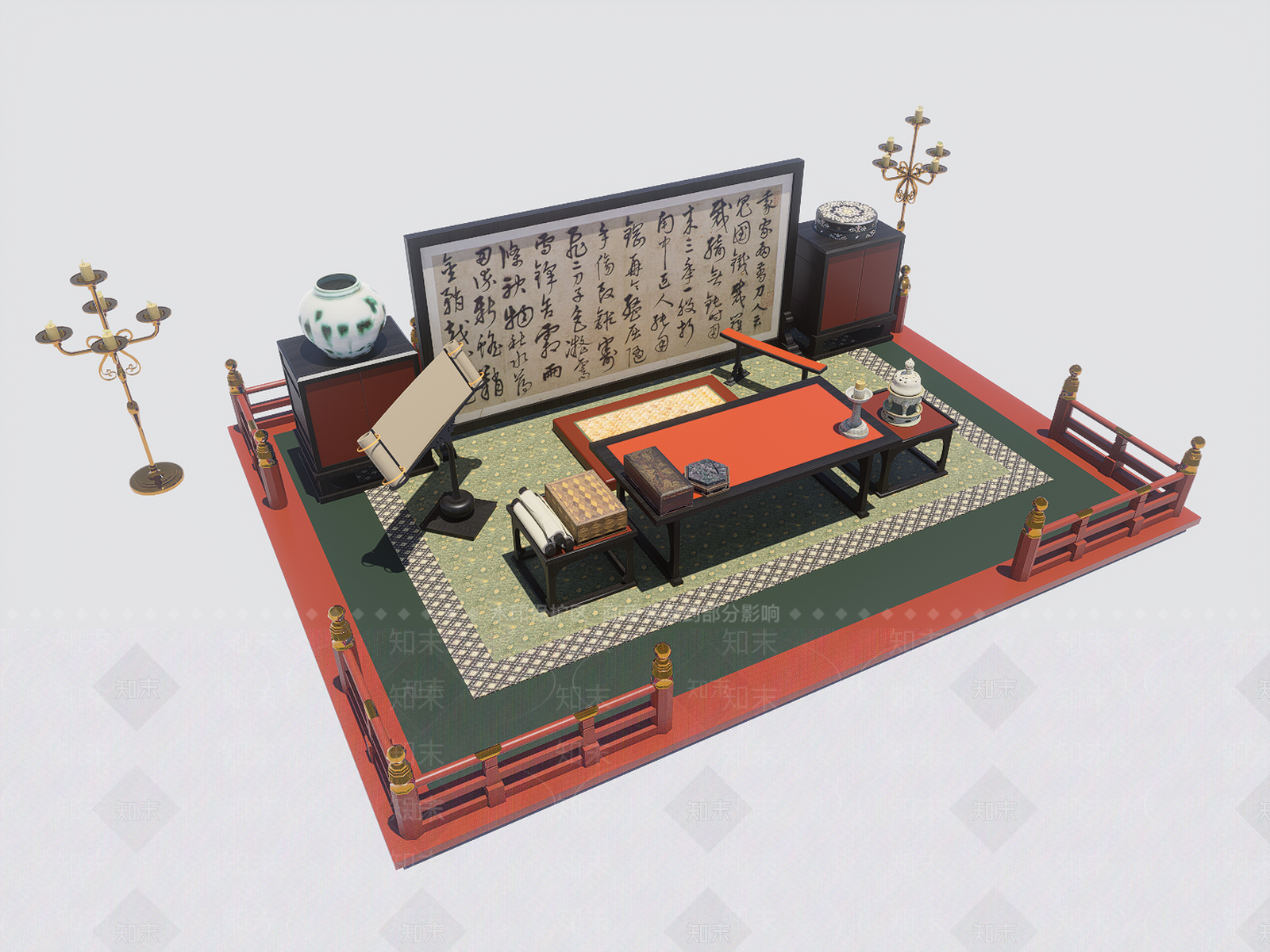 中式条案SU模型下载【ID:1231049258】