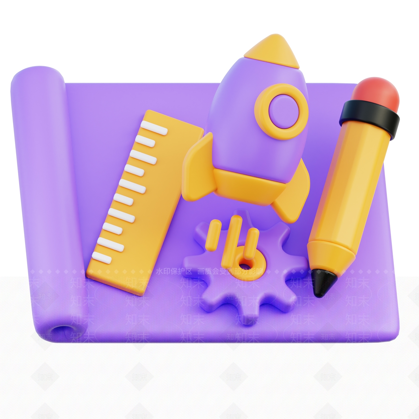 卡通3D办公用品3D模型渲染效果图