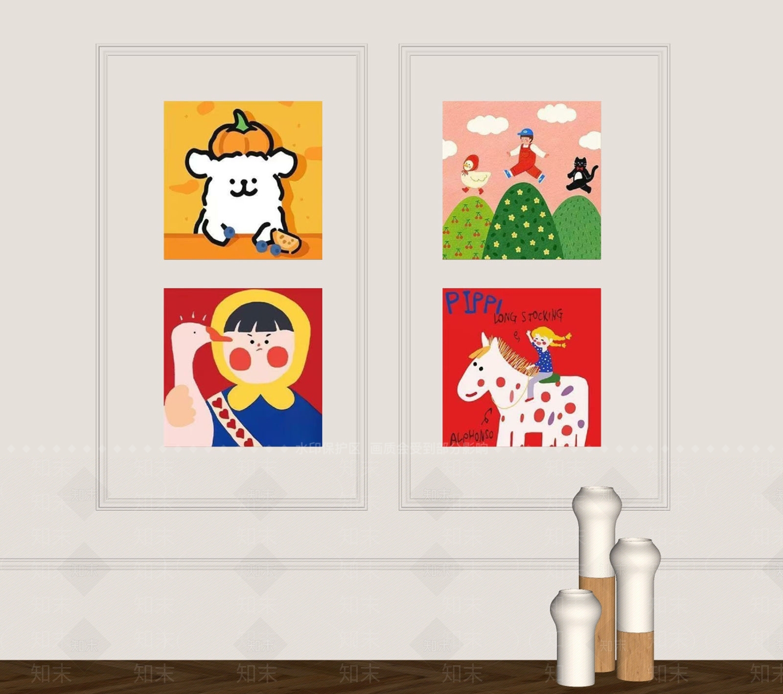 奶油风儿童挂画SU模型下载【ID:1231052178】