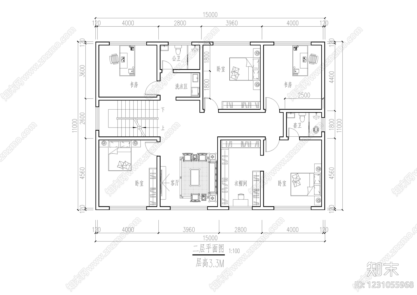 别墅建筑cad施工图下载【ID:1231055968】