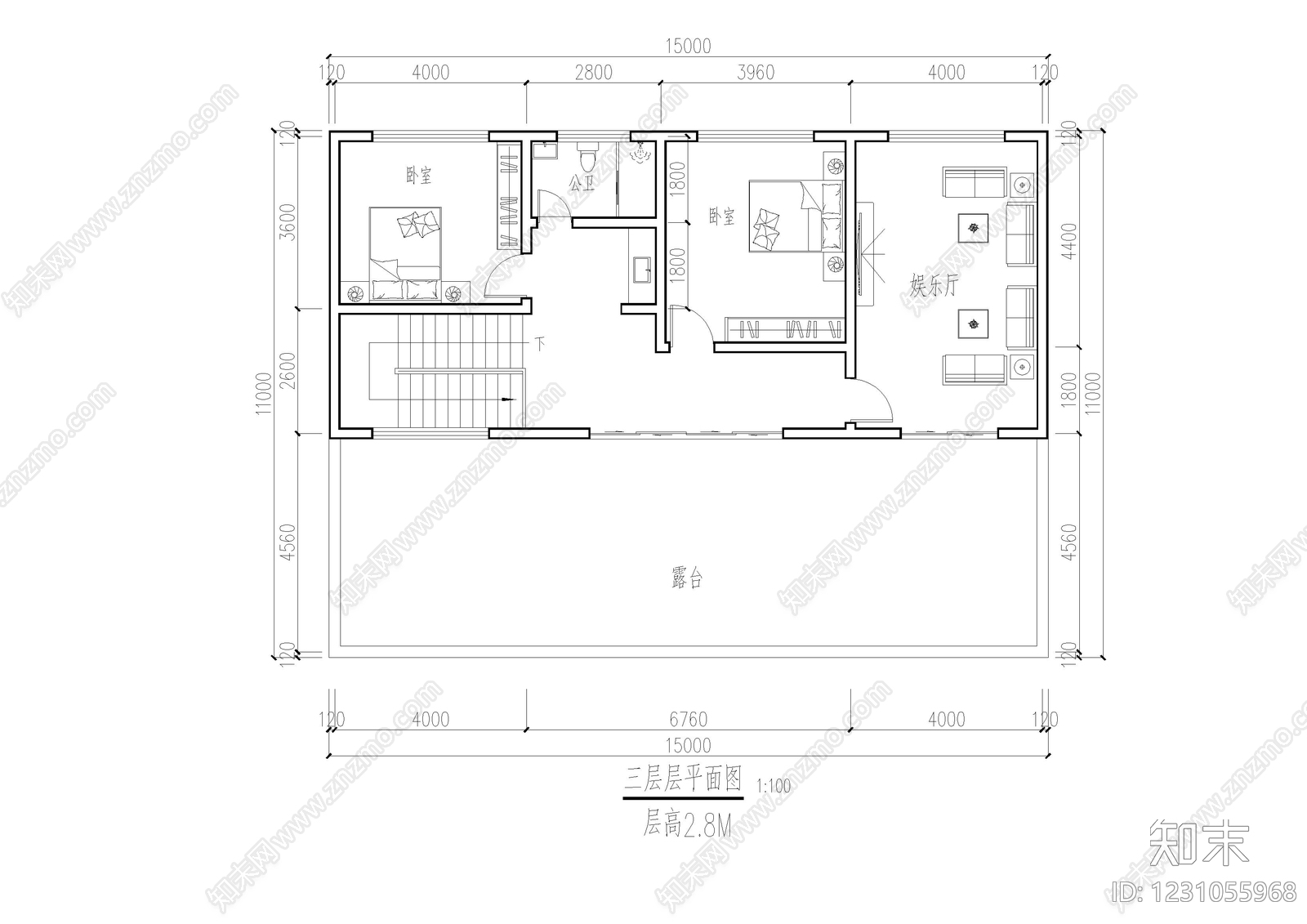 别墅建筑cad施工图下载【ID:1231055968】