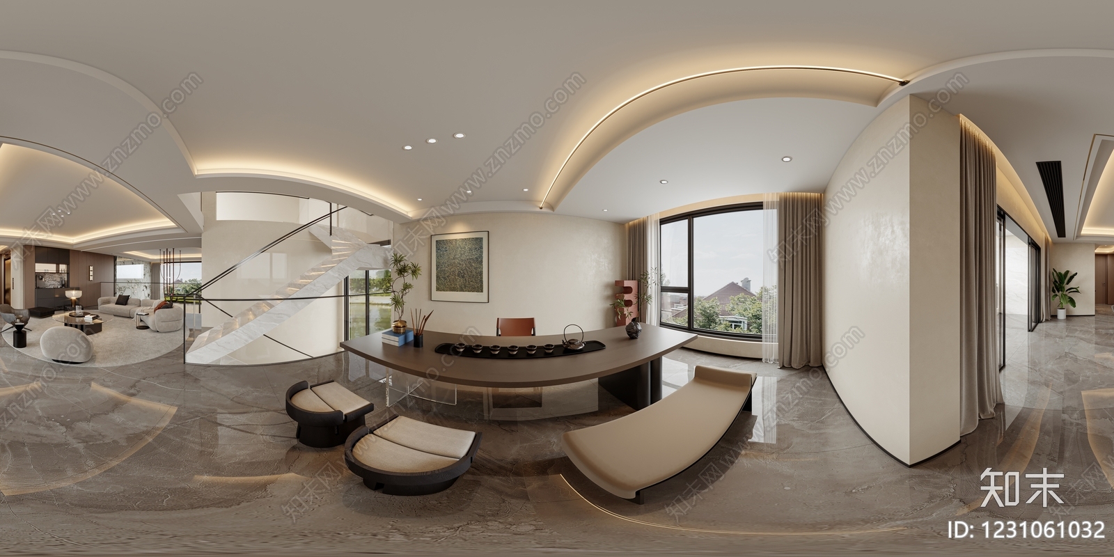轻奢挑空客厅3D模型下载【ID:1231061032】