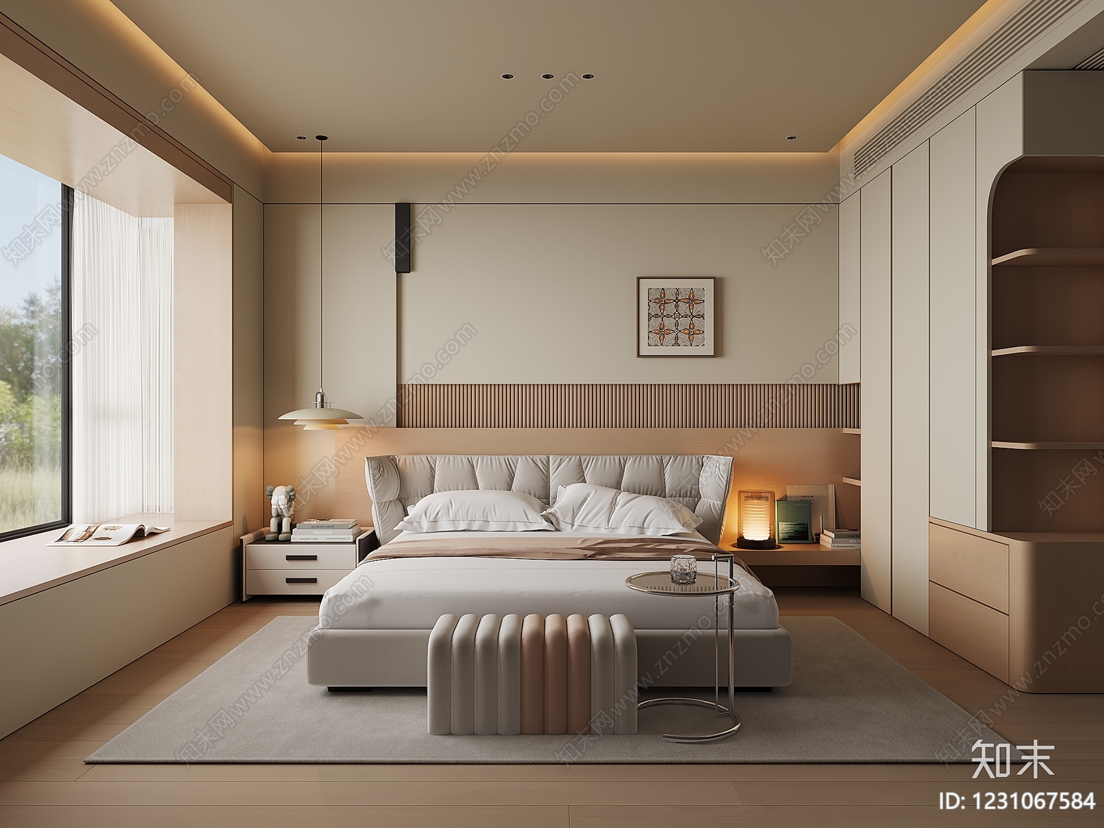 奶油风主卧3D模型下载【ID:1231067584】