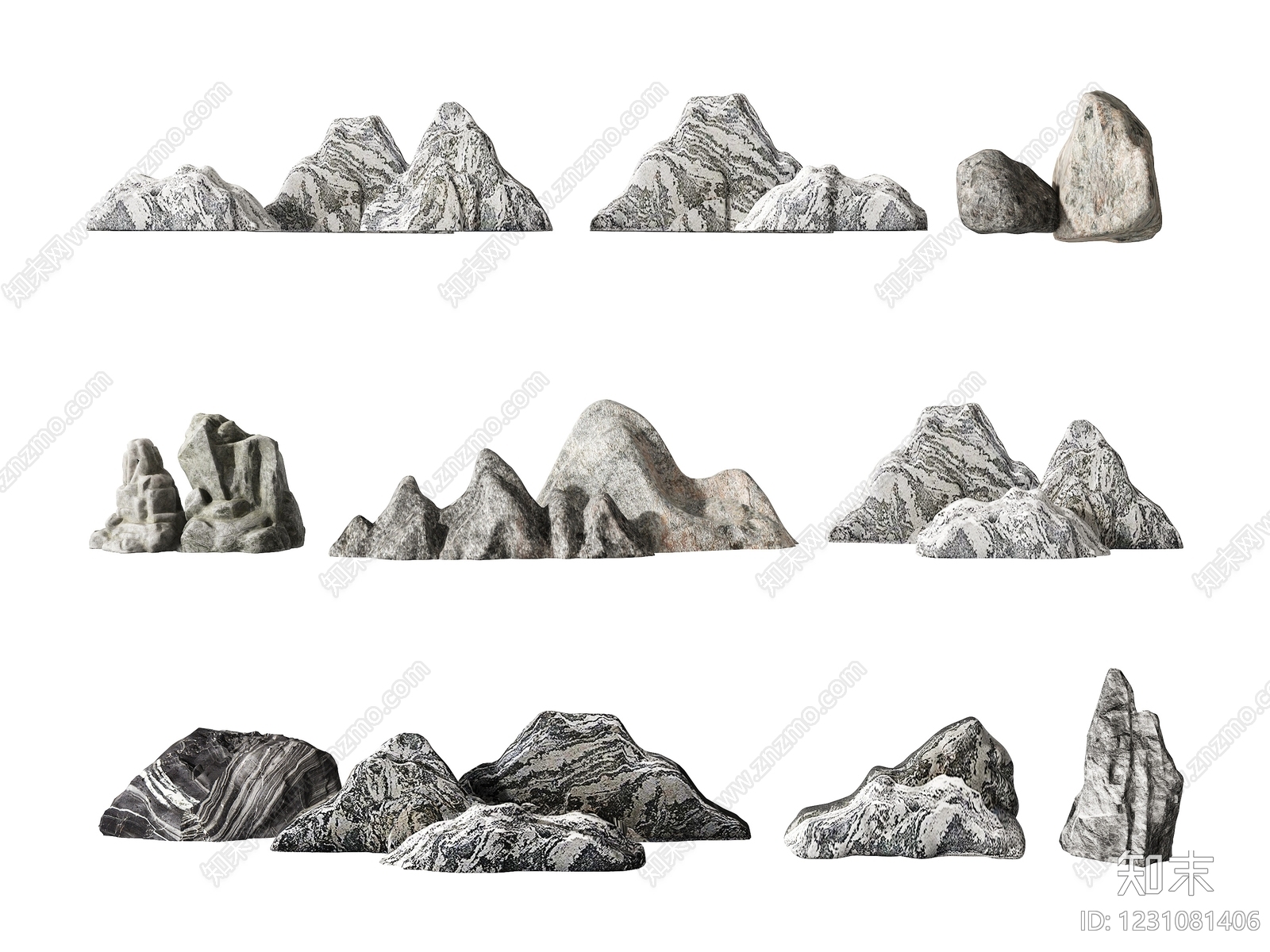 新中式景观摆件组合3D模型下载【ID:1231081406】