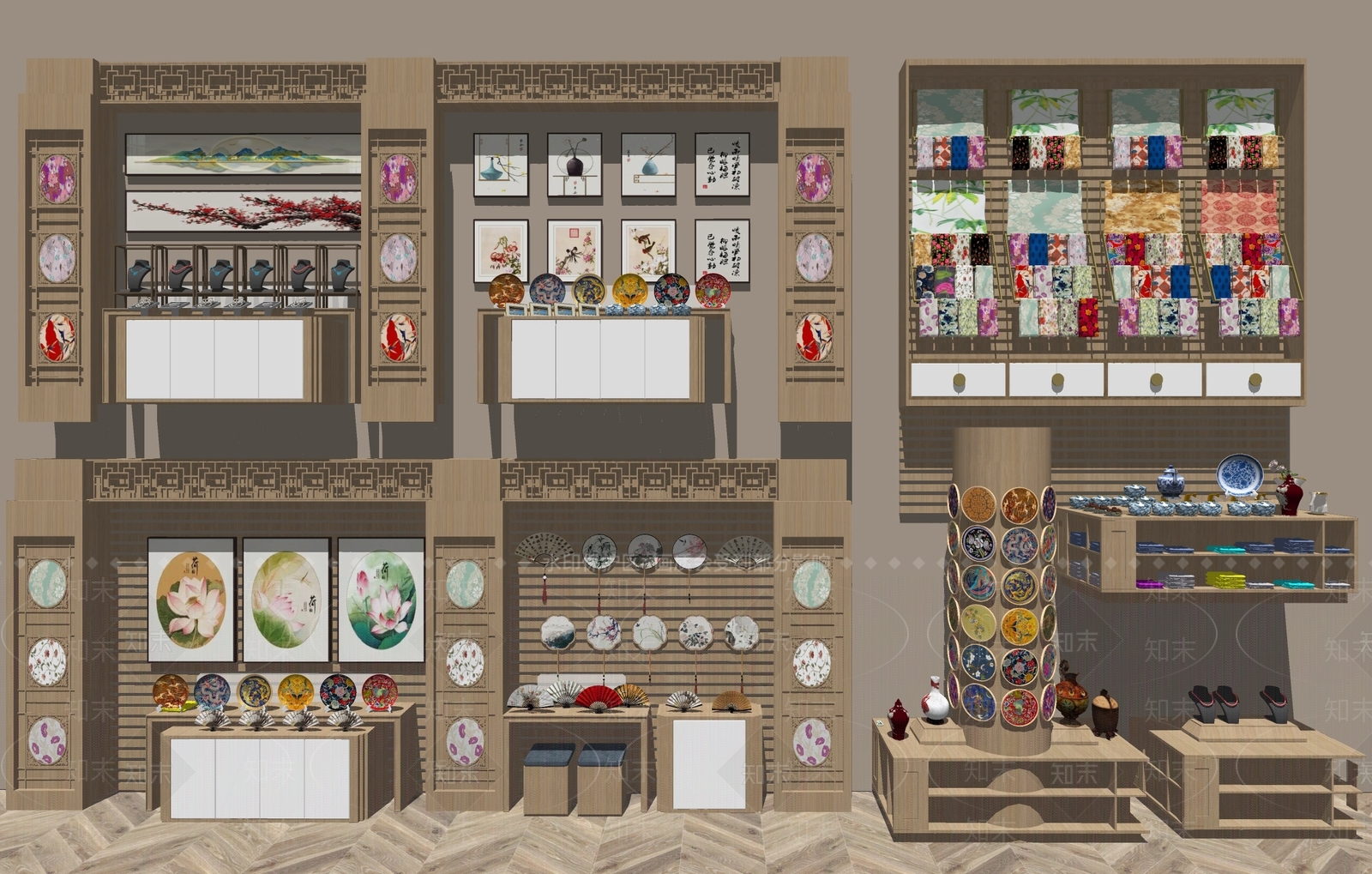 新中式文创展厅SU模型下载【ID:1231082473】