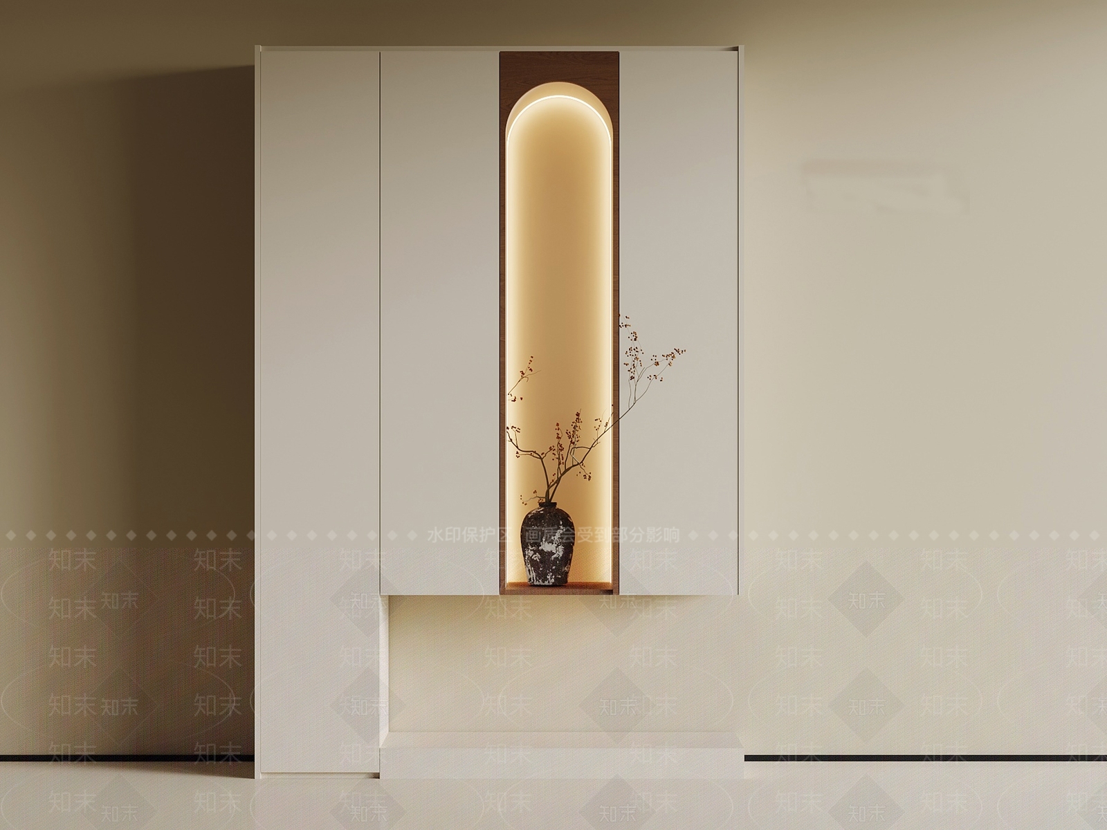 奶油风玄关柜3D模型下载【ID:1231082445】