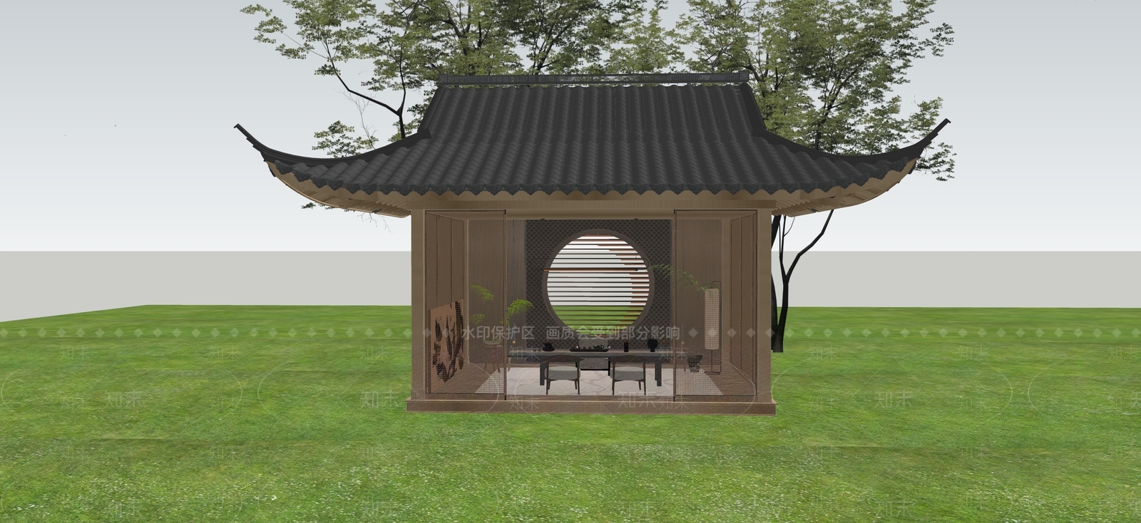 新中式亭子SU模型下载【ID:1231082581】