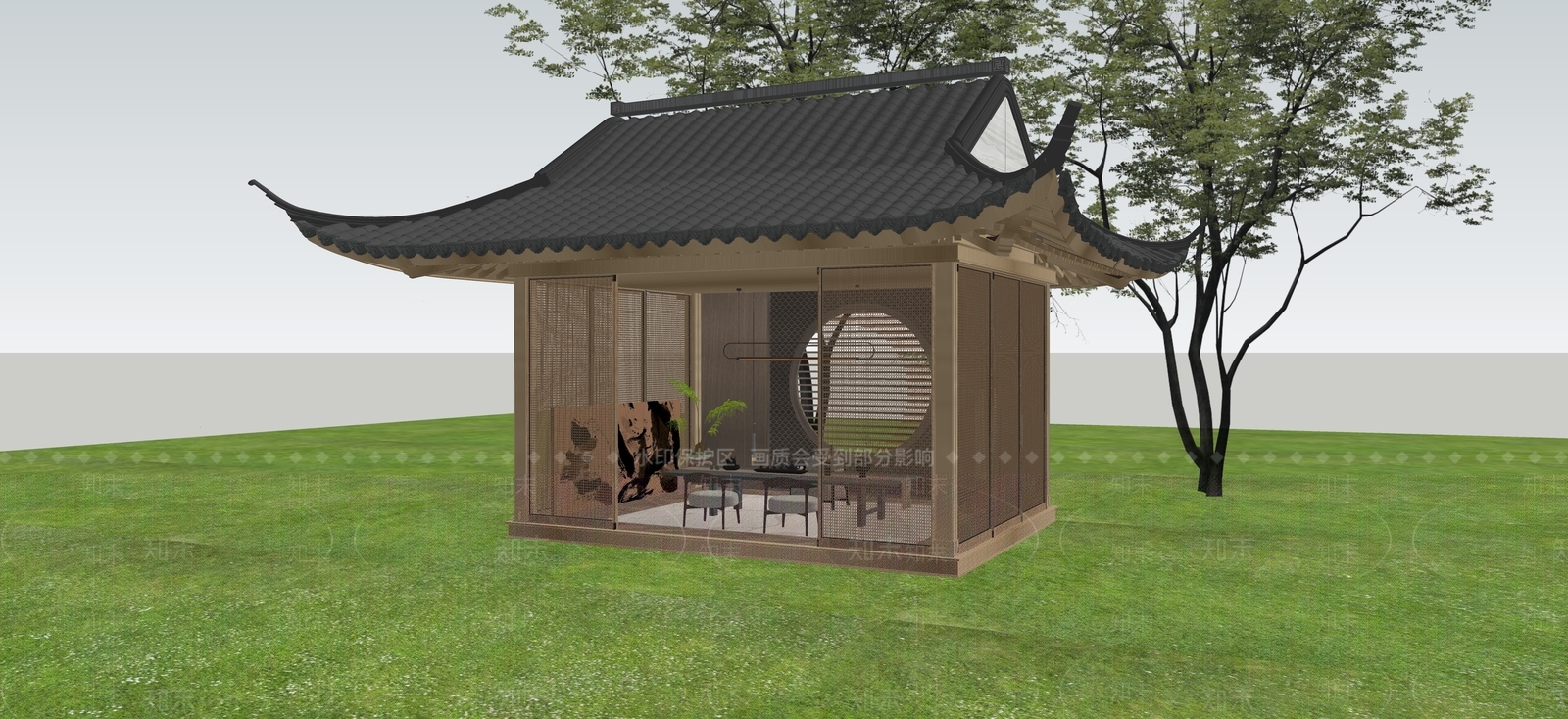 新中式亭子SU模型下载【ID:1231082581】