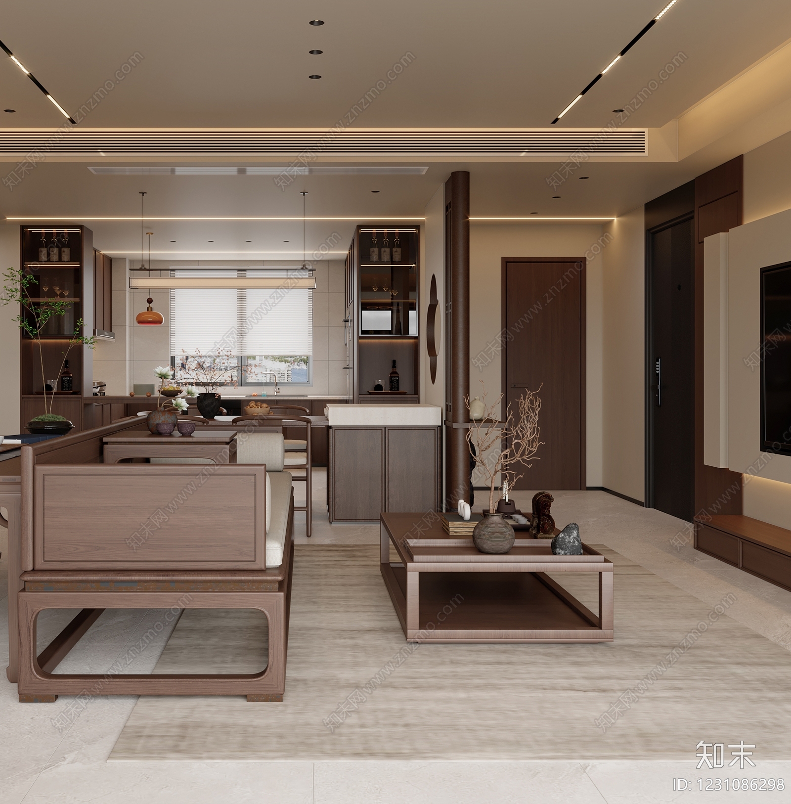 新中式宋式客餐厅3D模型下载【ID:1231086298】