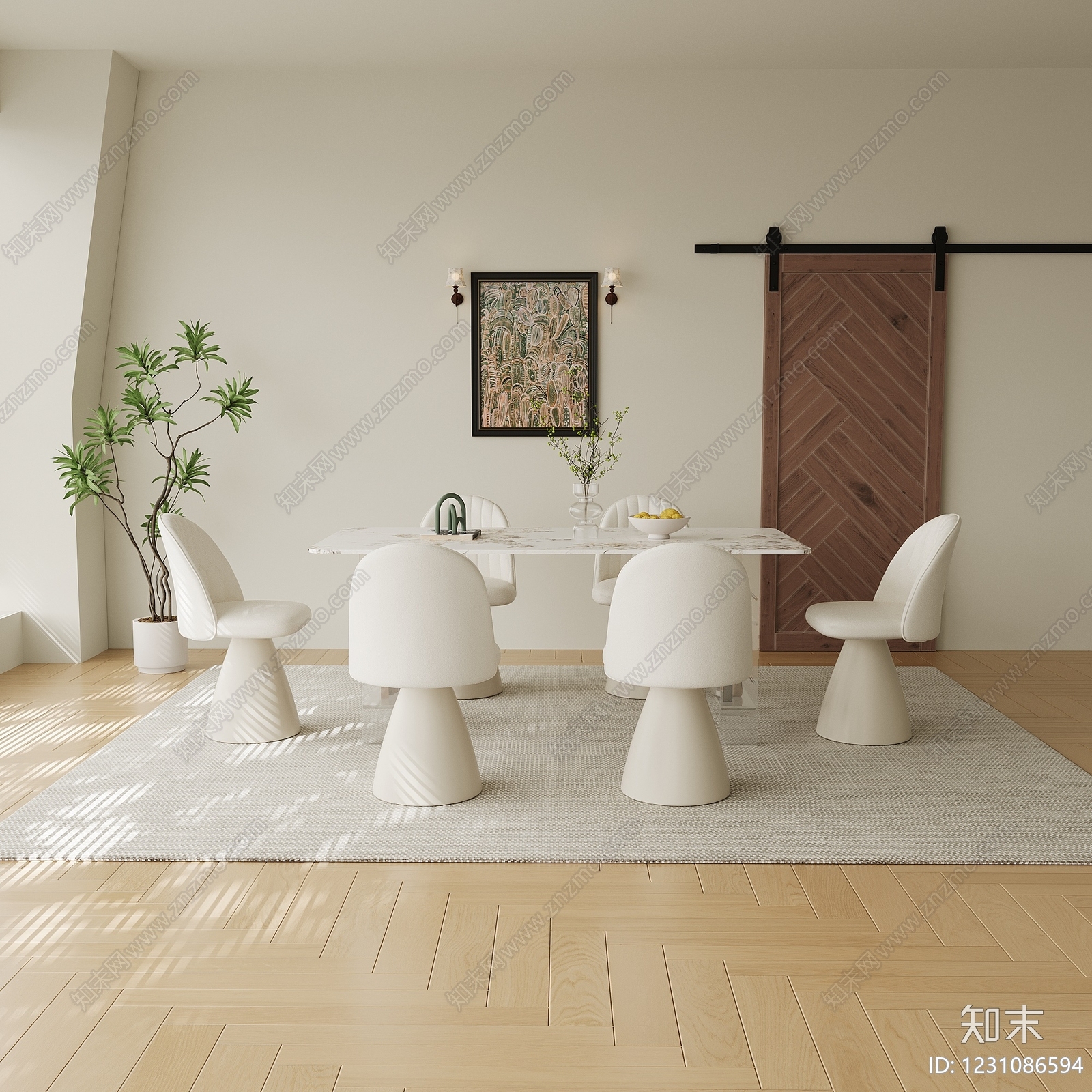 奶油风家居餐厅3D模型精品下载_3dmax模型_知末网