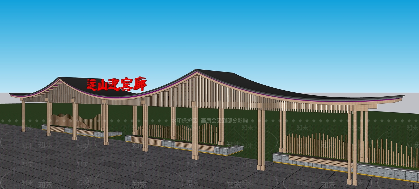 新中式景观廊架SU模型下载【ID:1231087481】