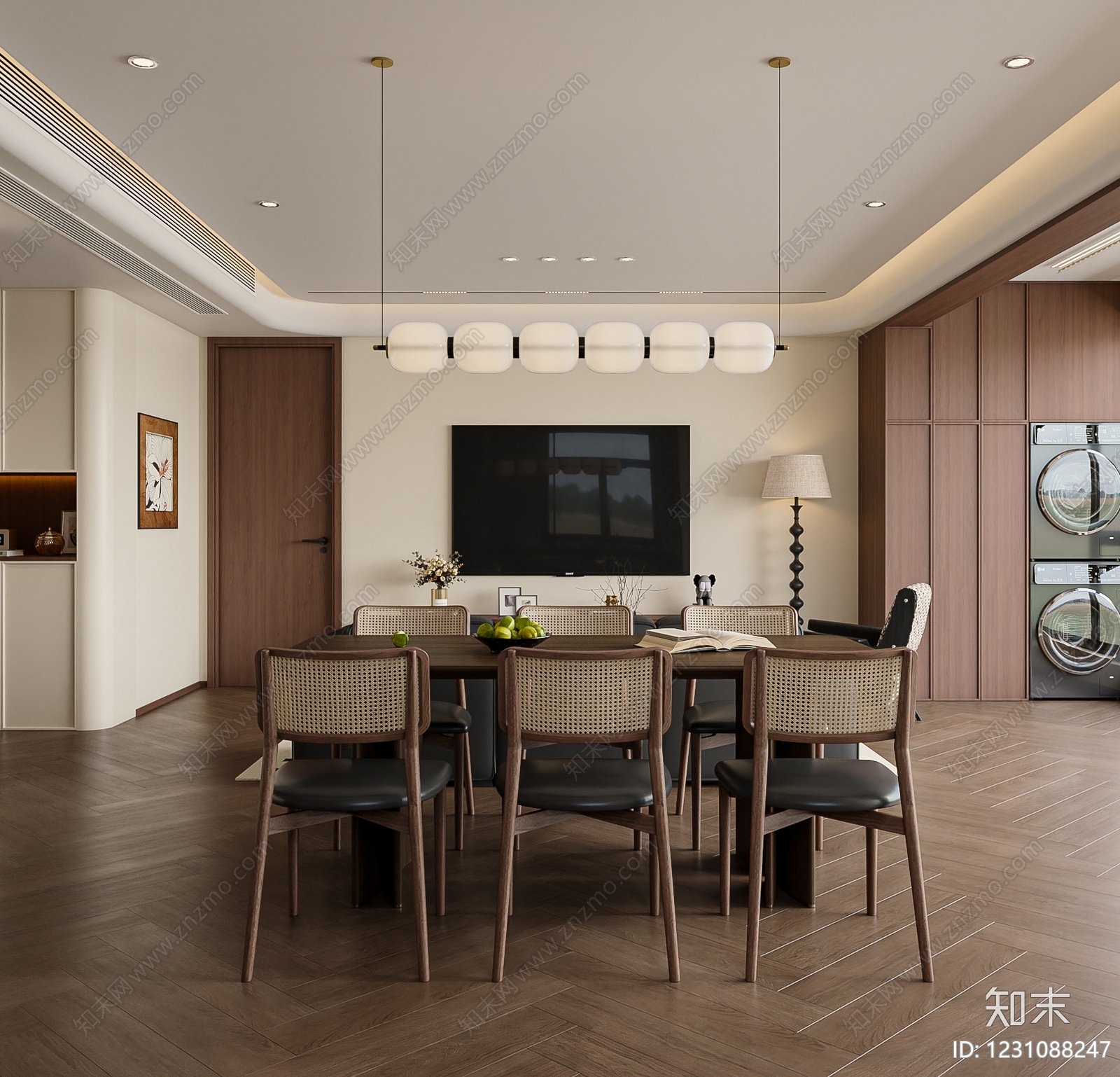 中古风大平层客餐厅3D模型下载【ID:1231088247】