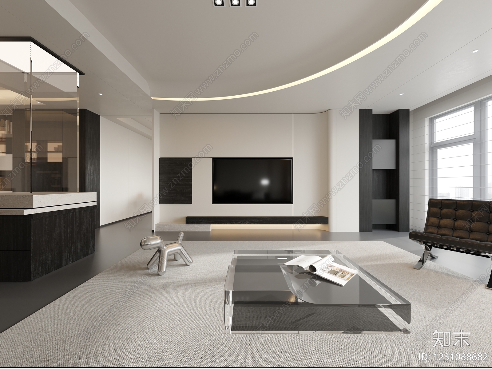 意式极简大平层客餐厅3D模型下载【ID:1231088682】