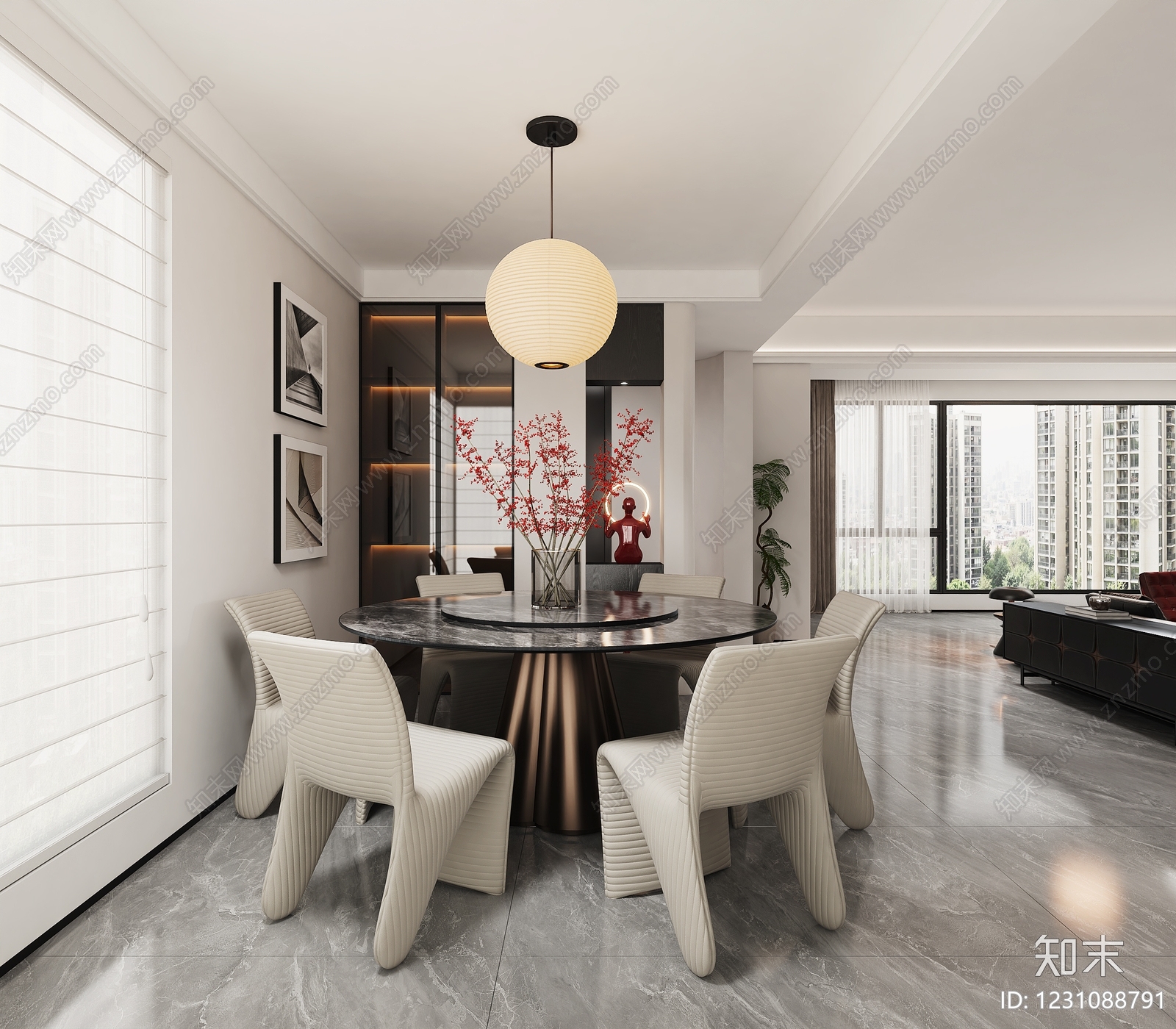 现代简约家居餐厅3D模型下载【ID:1231088791】