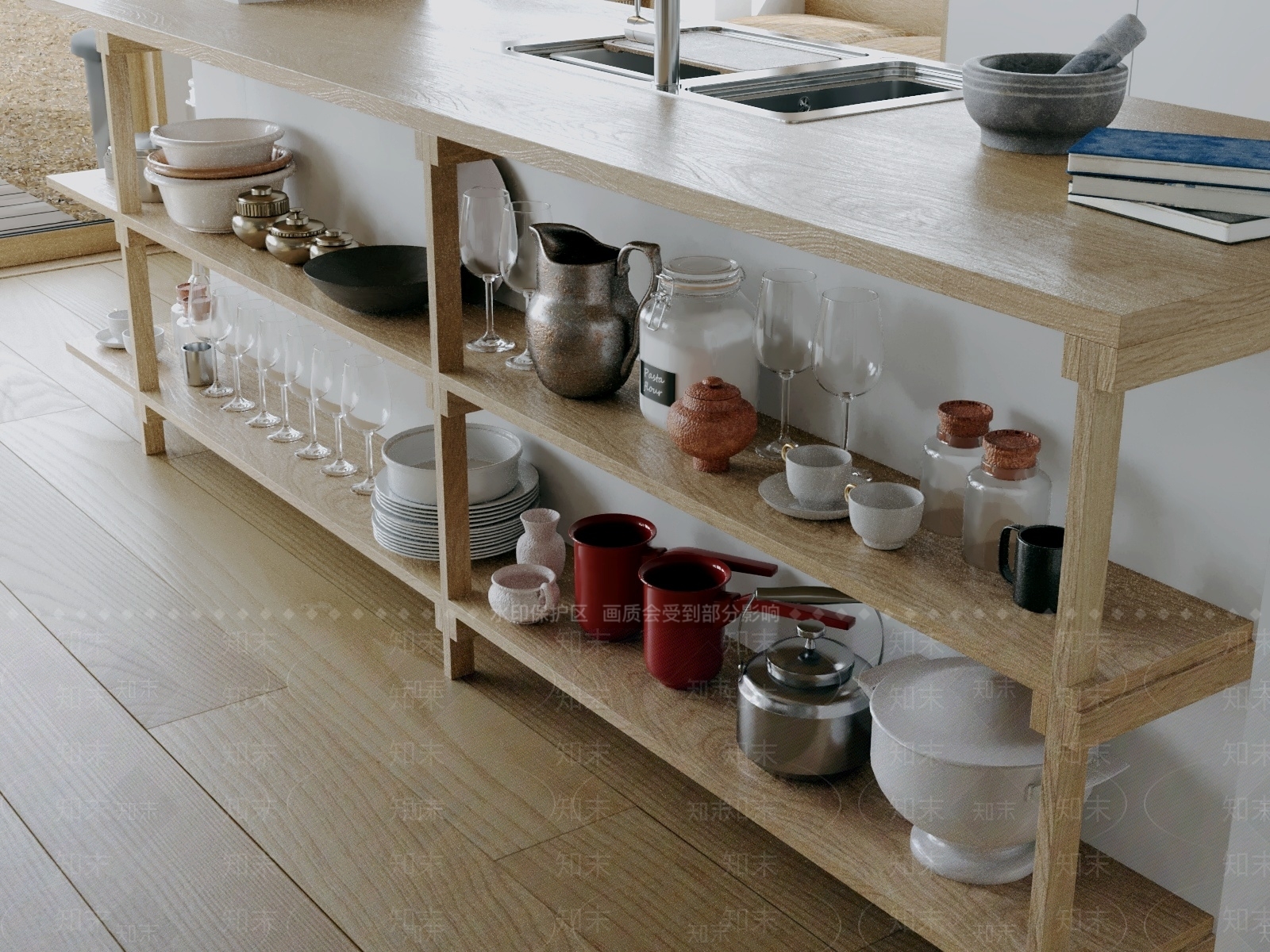原木风厨房用品3D模型下载【ID:1231092057】