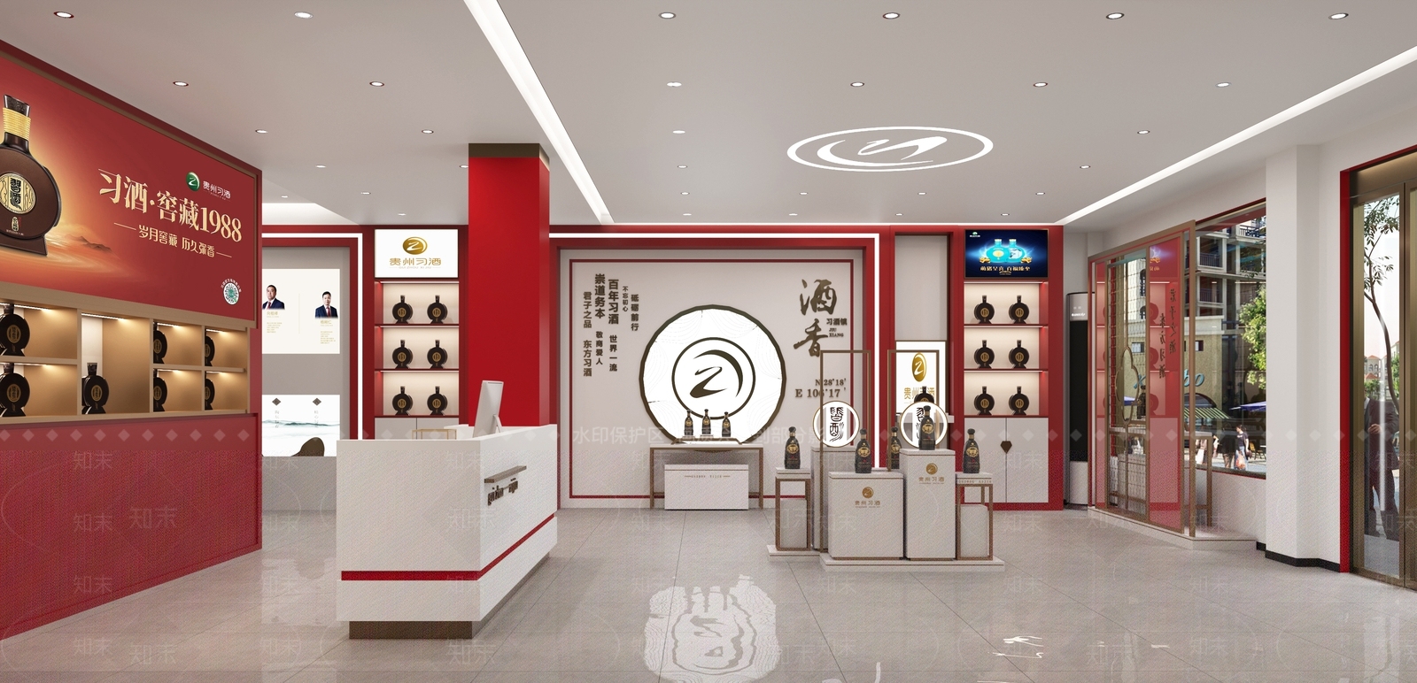 新中式烟酒店3D模型渲染效果图