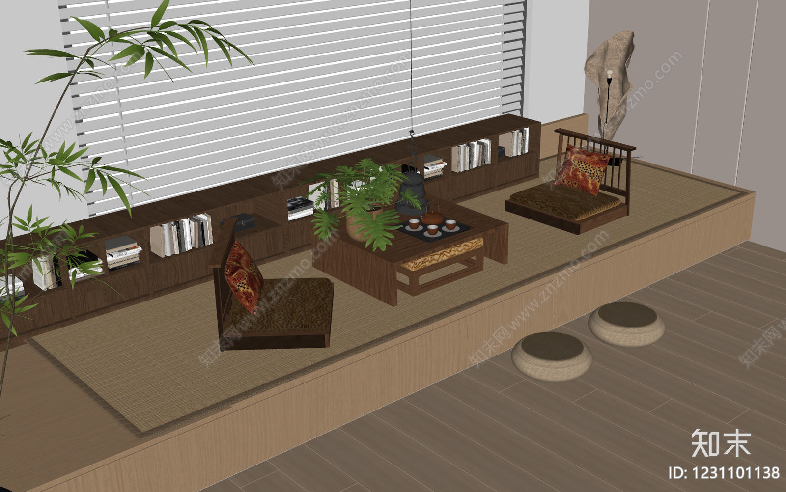 新中式茶室SU模型下载【ID:1231101138】