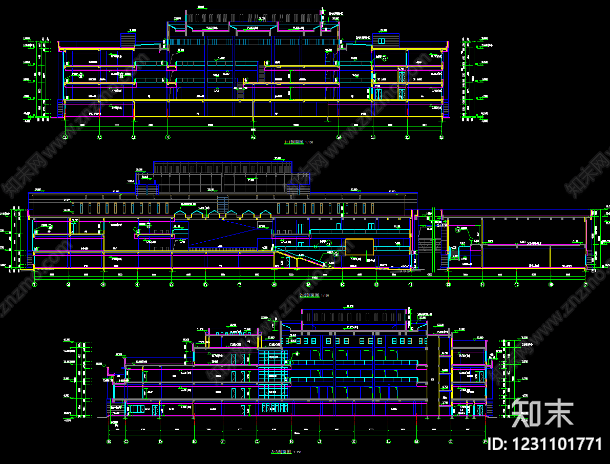 图书馆建筑cad施工图下载【ID:1231101771】