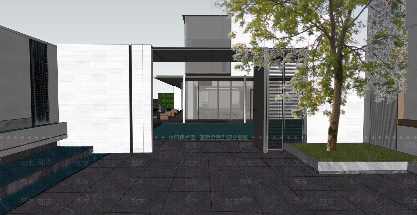 现代主义售楼处建筑SU模型下载【ID:1231102287】