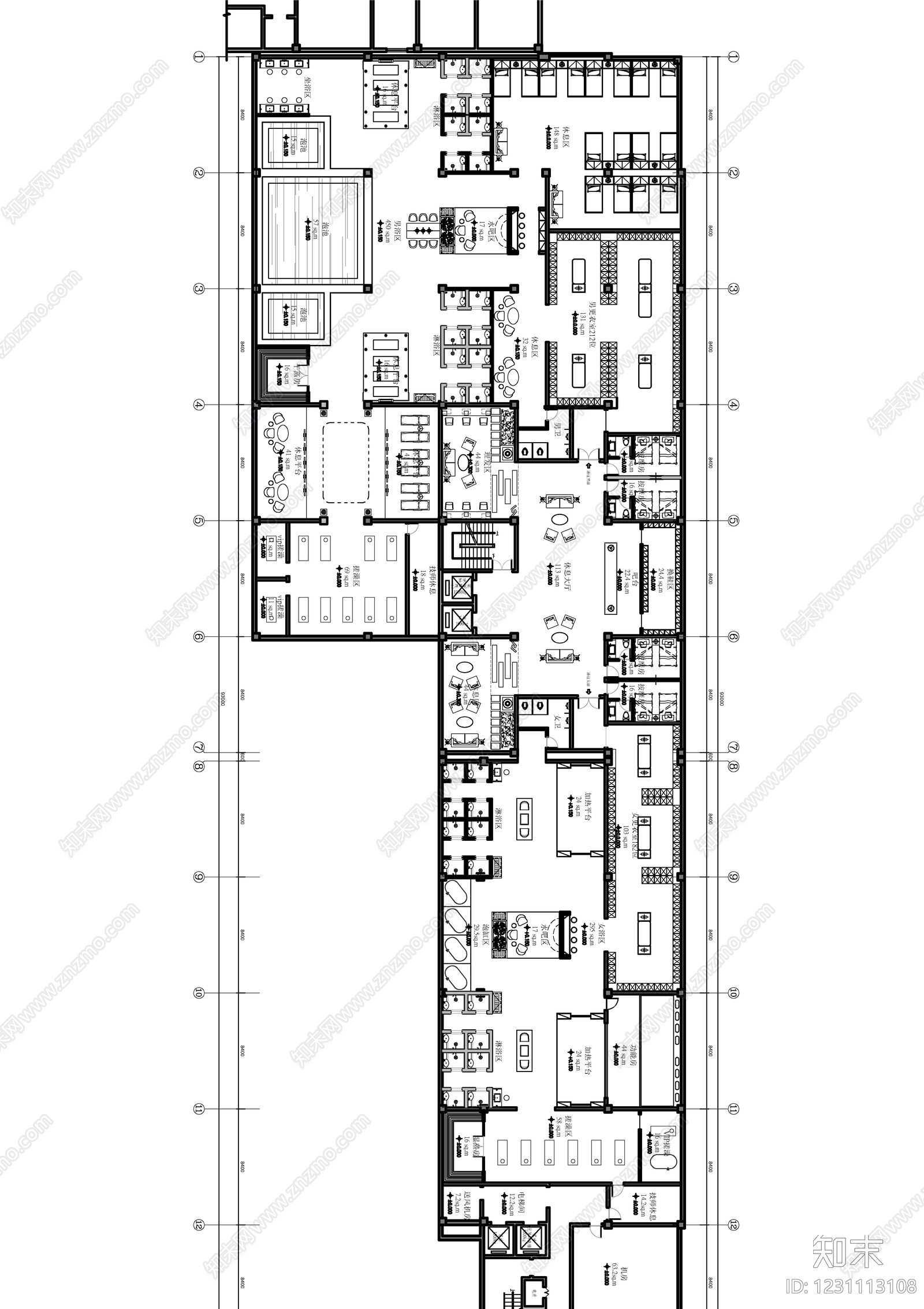 洗浴中心cad施工图下载【ID:1231113108】