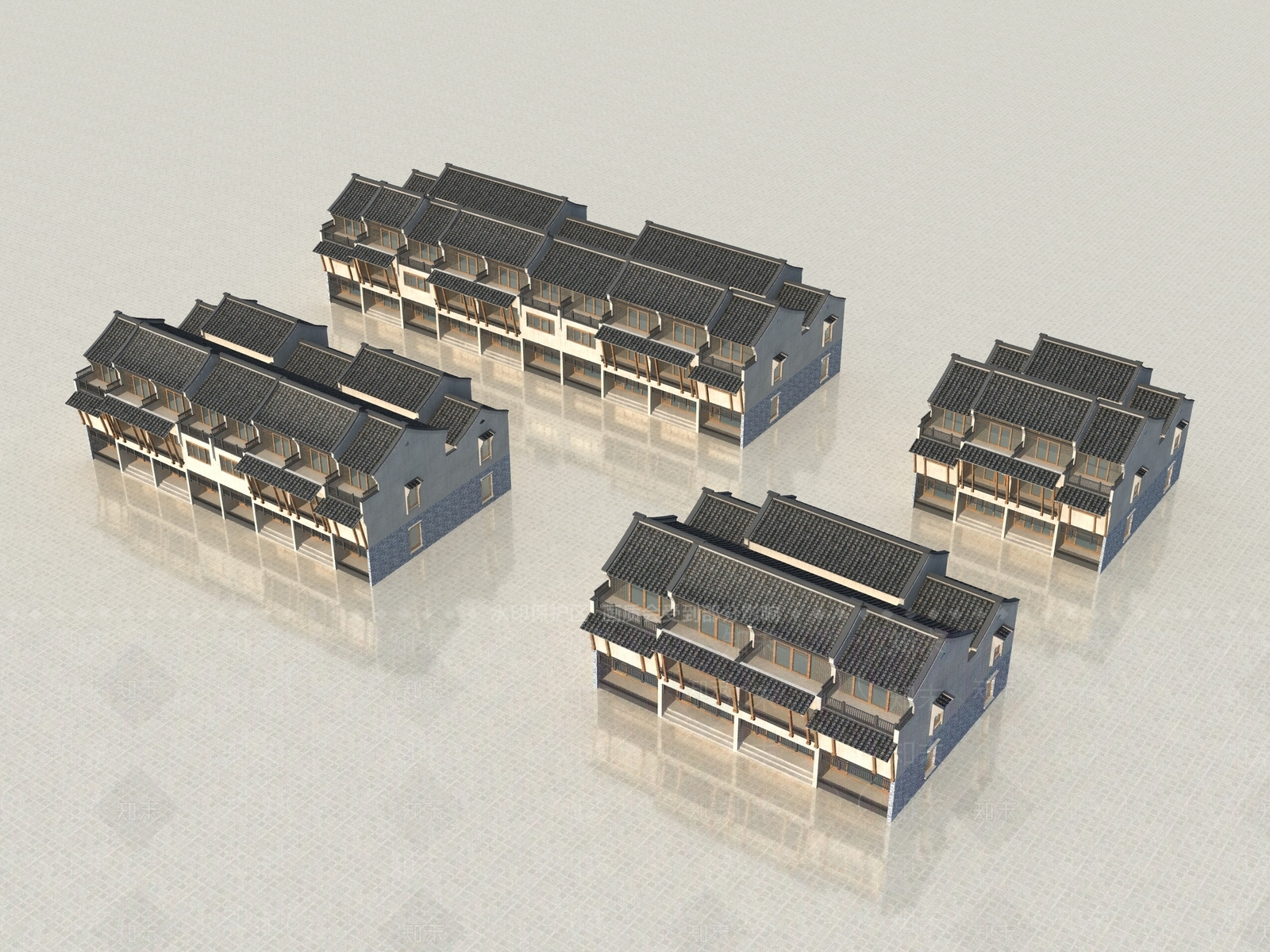 新中式联排别墅3D模型下载【ID:1231113218】