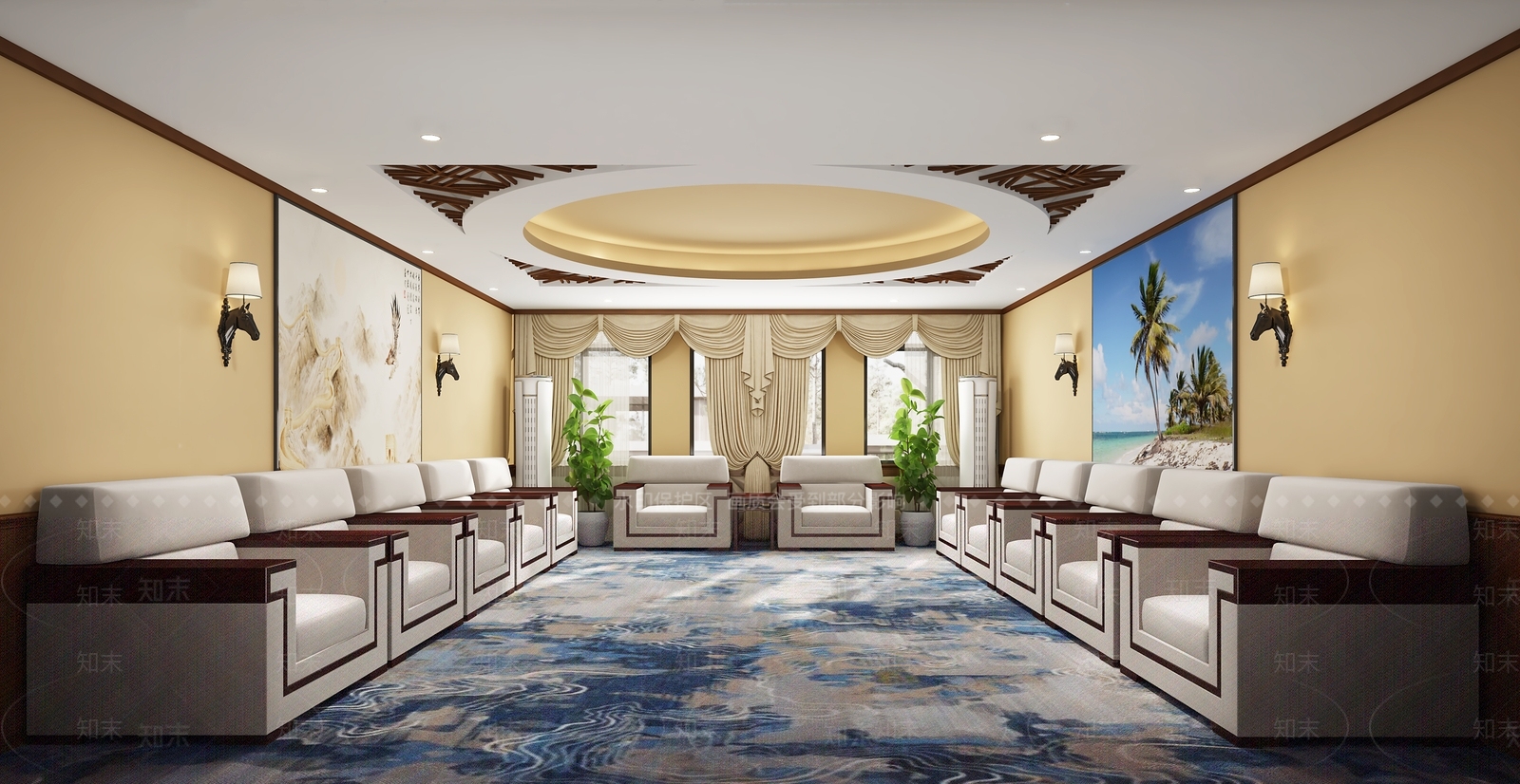新中式接待室3D模型下载【ID:1231119906】