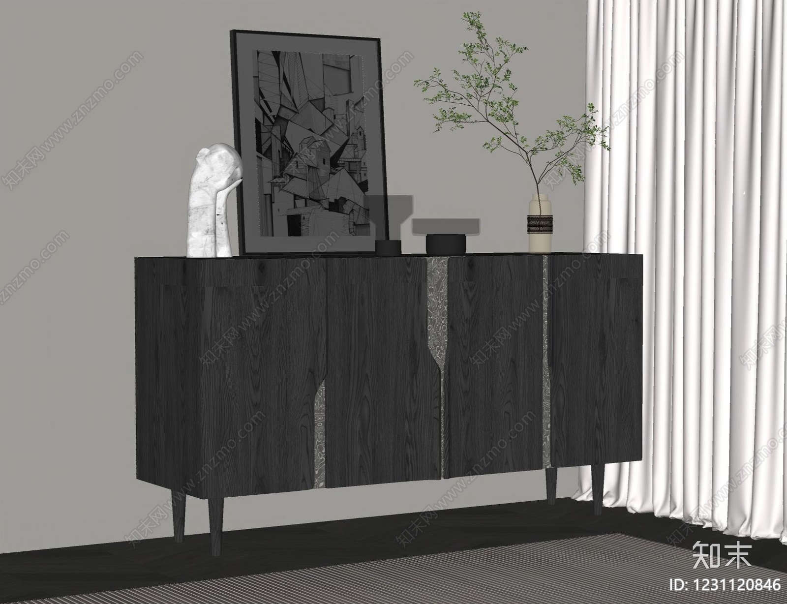 现代简约餐边柜SU模型下载【ID:1231120846】