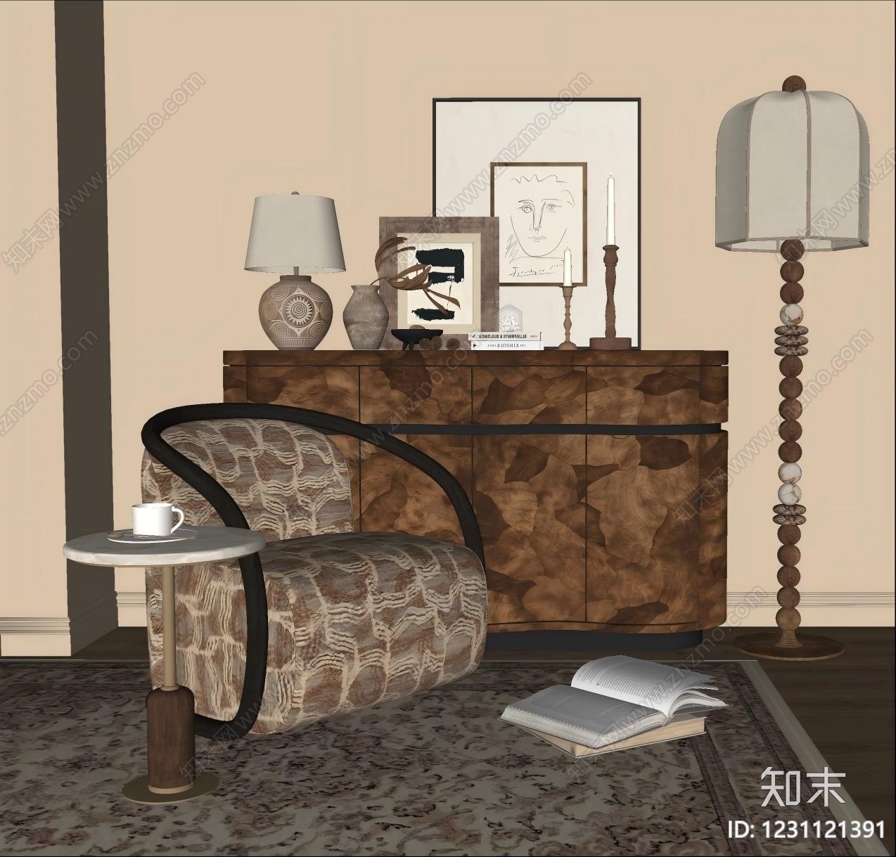中古风家居客厅SU模型下载【ID:1231121391】