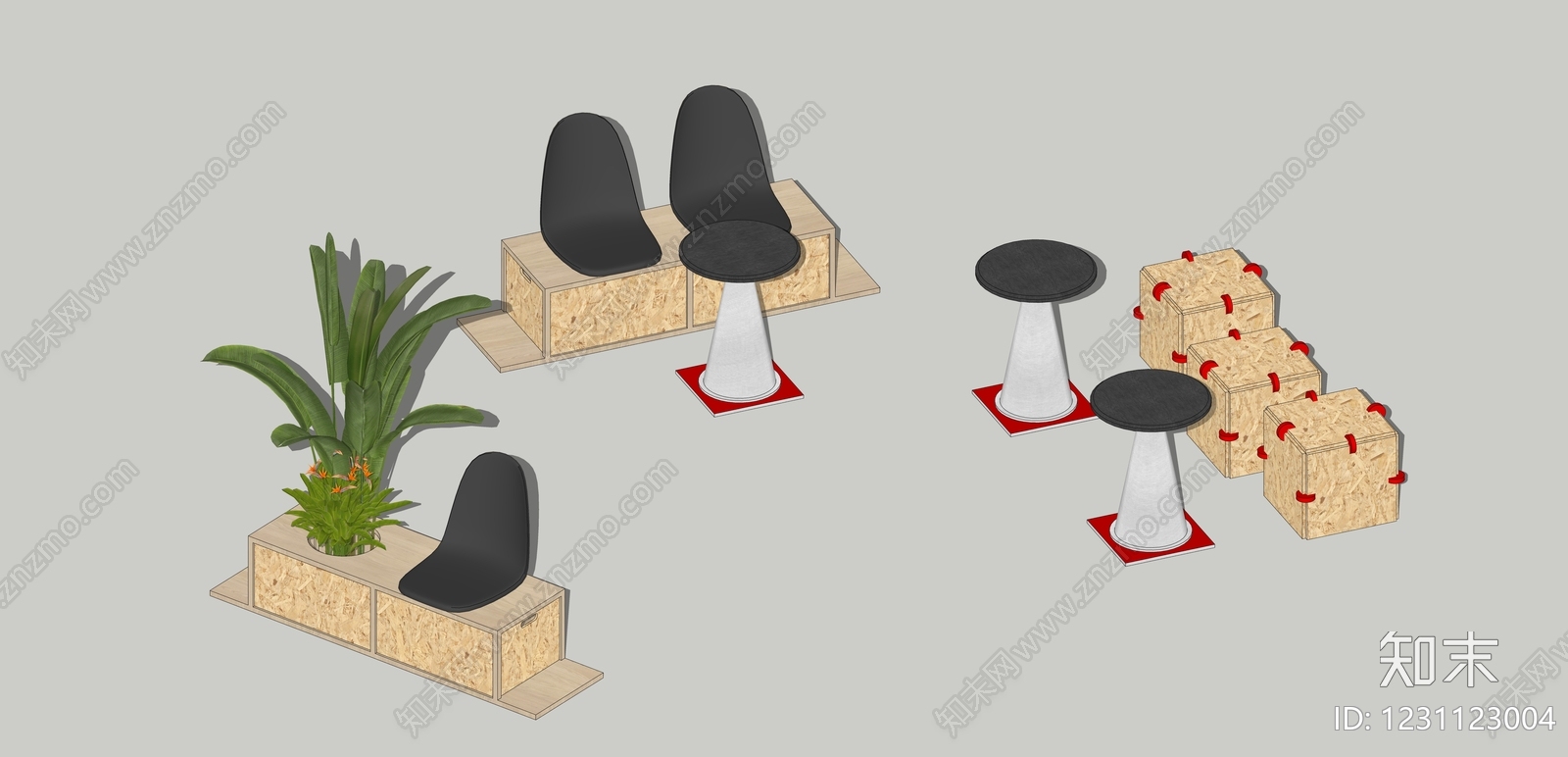 原木风公共座椅SU模型下载【ID:1231123004】