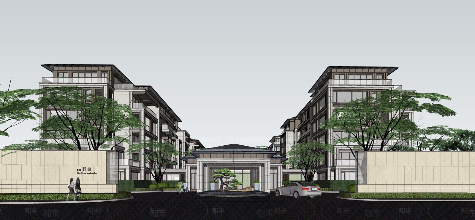 新中式景观多层住宅SU模型下载【ID:1231129262】