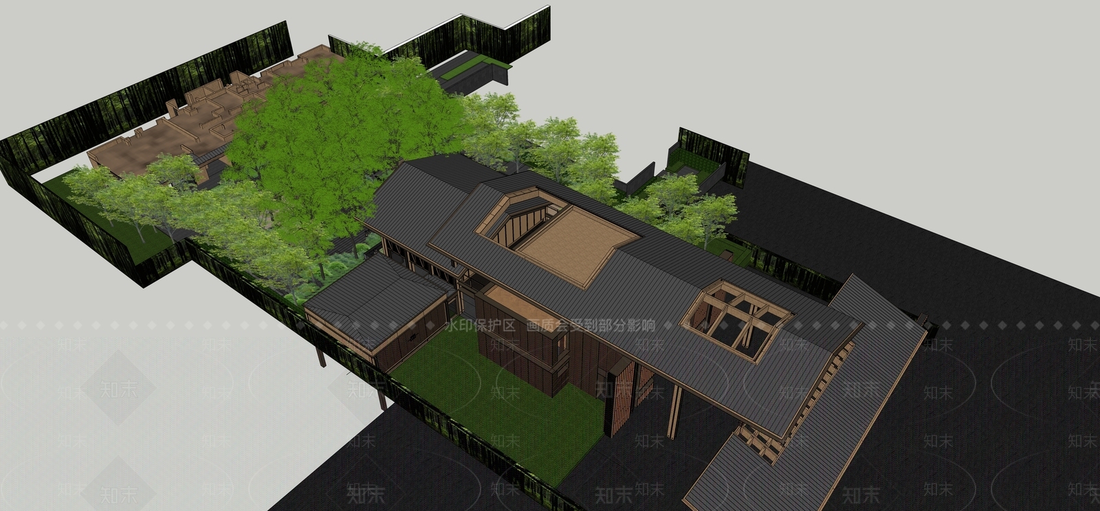 新中式景观售楼处建筑SU模型下载【ID:1231129614】