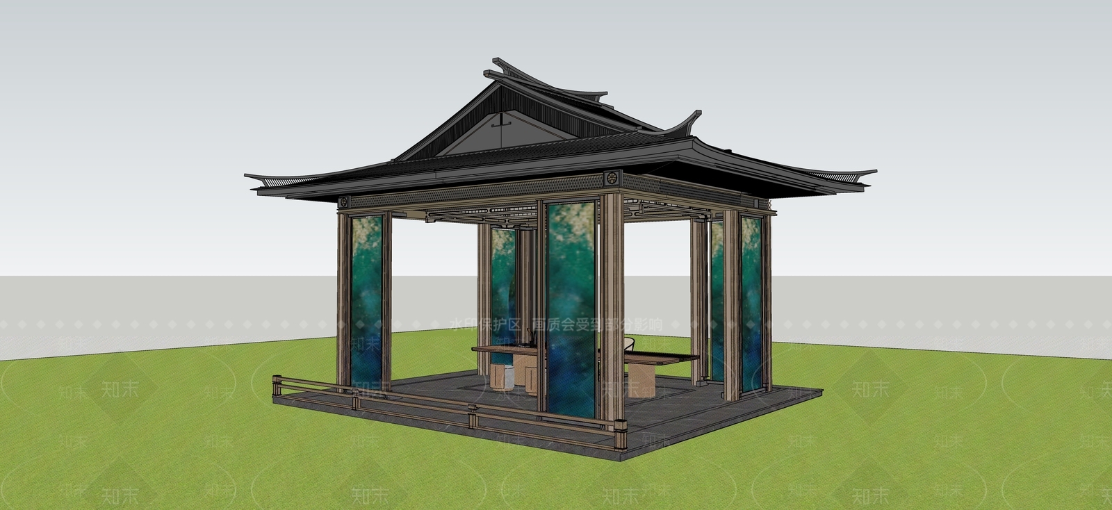 新中式景观亭子SU模型下载【ID:1231129837】