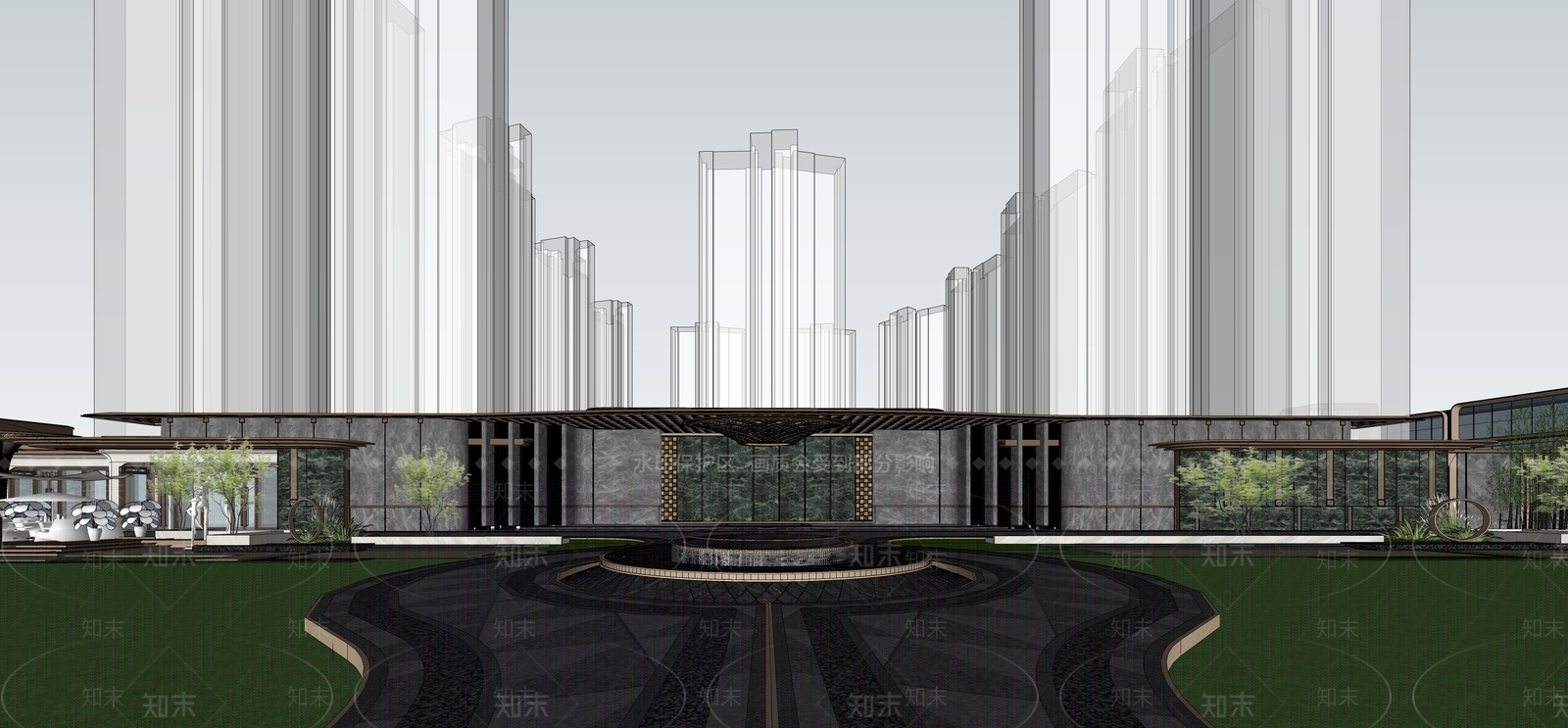 现代售楼处建筑SU模型下载【ID:1231130663】