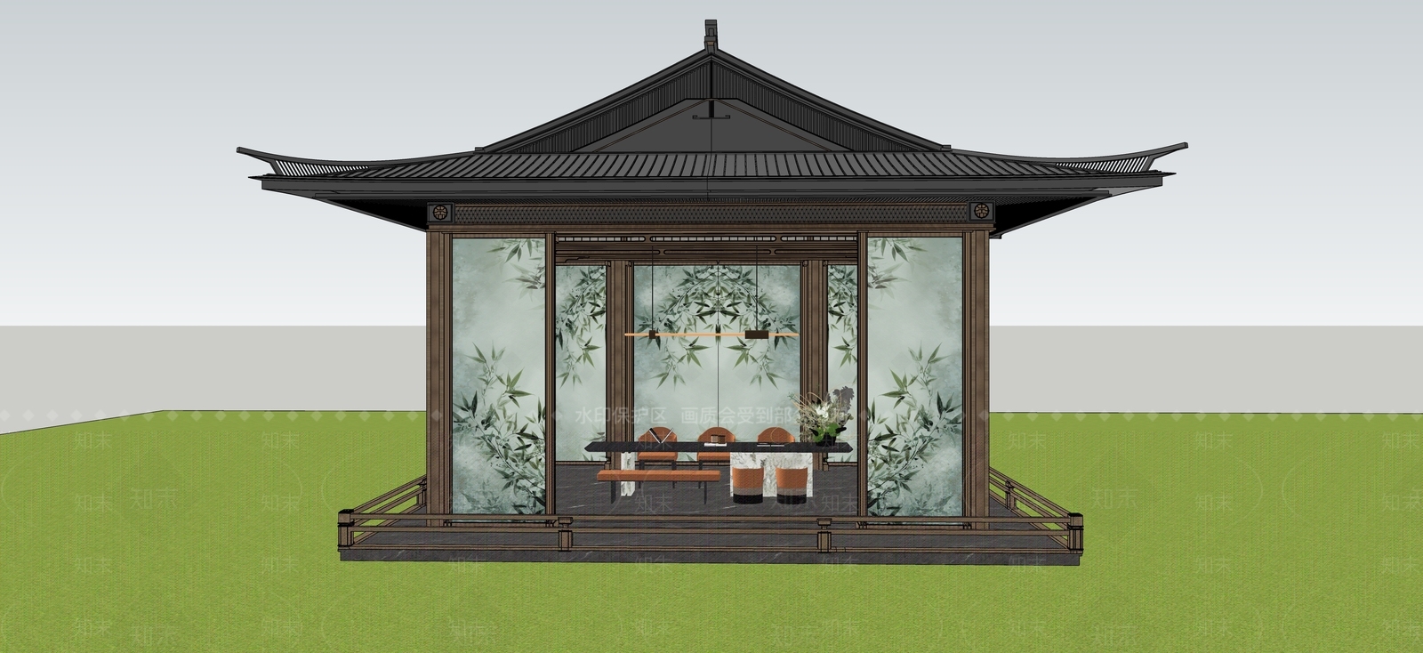 新中式亭子SU模型下载【ID:1231130671】