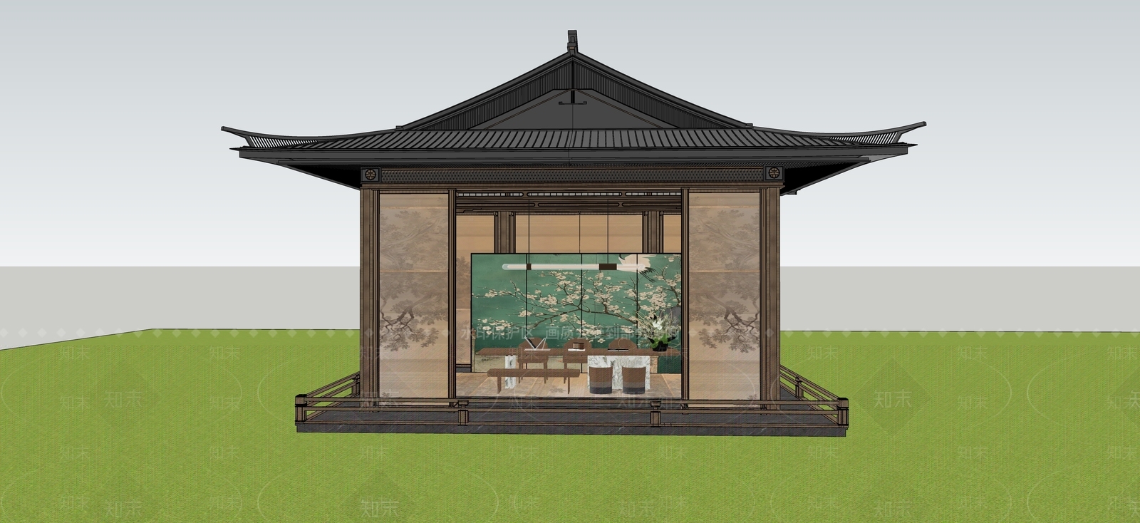 新中式亭子SU模型下载【ID:1231130746】
