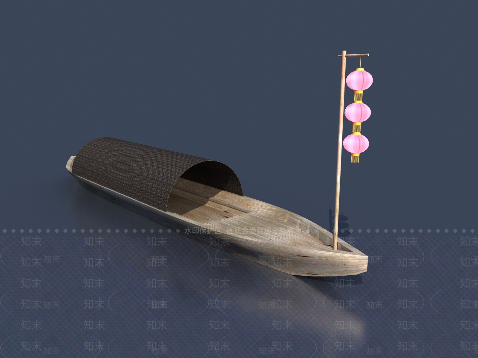 中式船3D模型渲染效果图