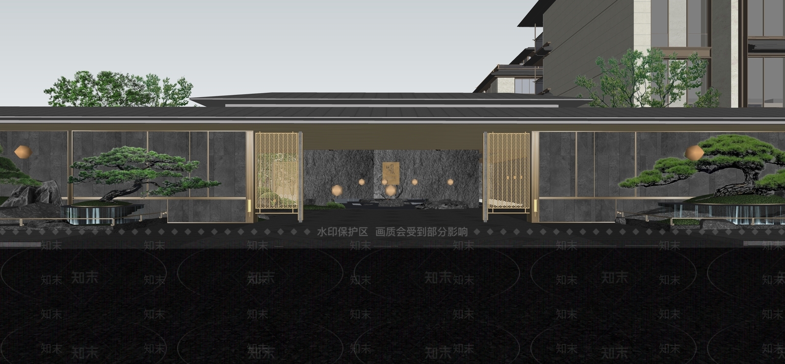新中式景观别墅SU模型下载【ID:1231130925】