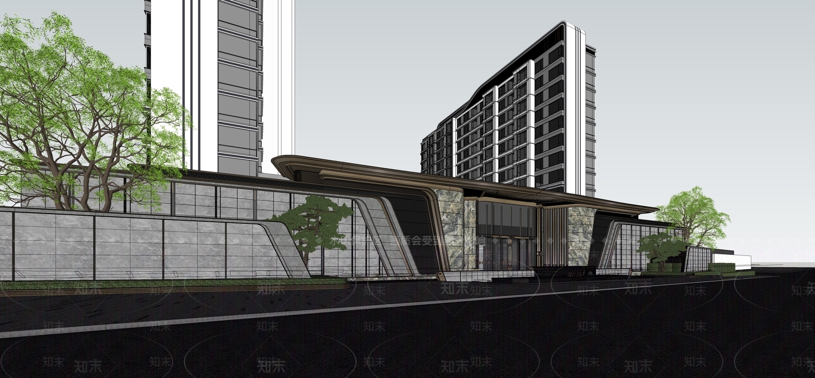 现代小区建筑SU模型下载【ID:1231131171】
