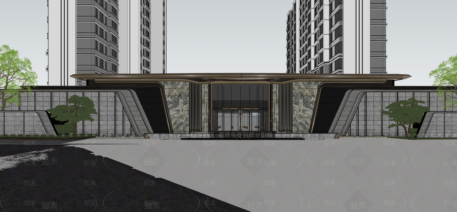 现代小区建筑SU模型下载【ID:1231131171】